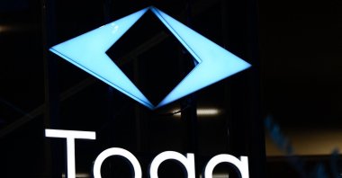 The Turkish electric vehicle TOGG logo is displayed during the Consumer Electronics Show (CES) in Las Vegas, Nevada, U.S., Jan. 6, 2022. (AFP Photo)