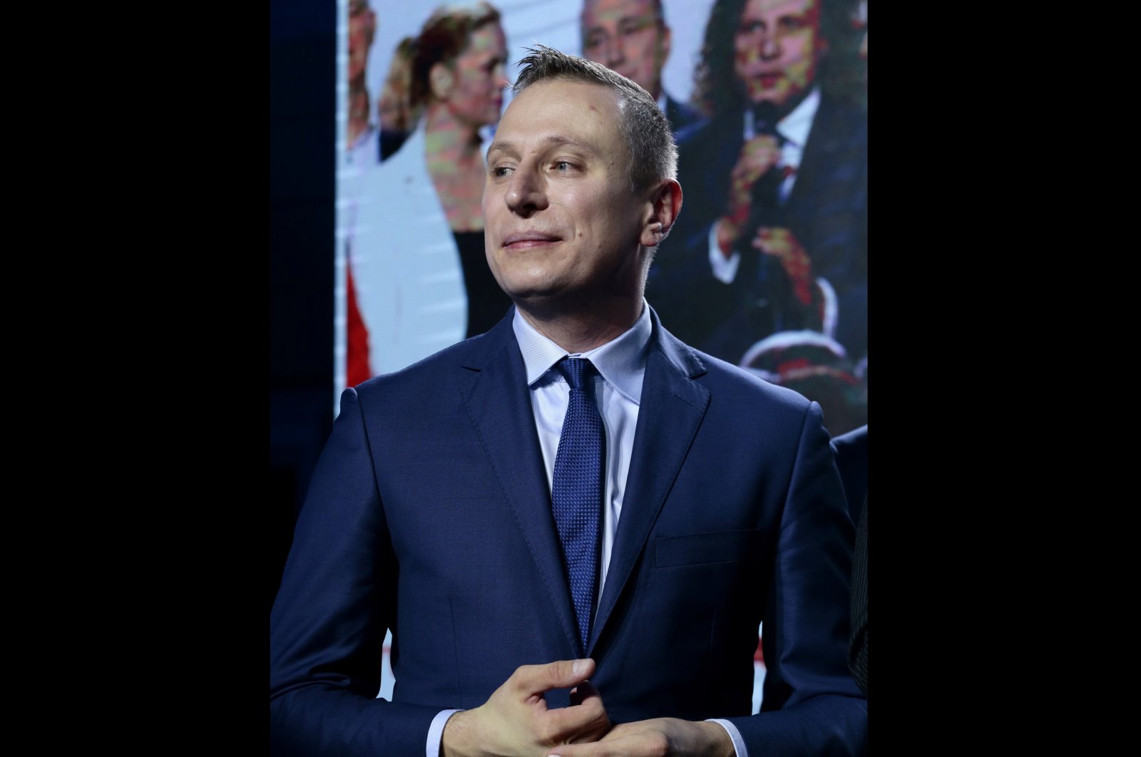 Polish Senator Krzysztof Brejza in Warsaw, on the night of parliamentary elections, Poland, Oct. 13, 2019. (AP Photo)