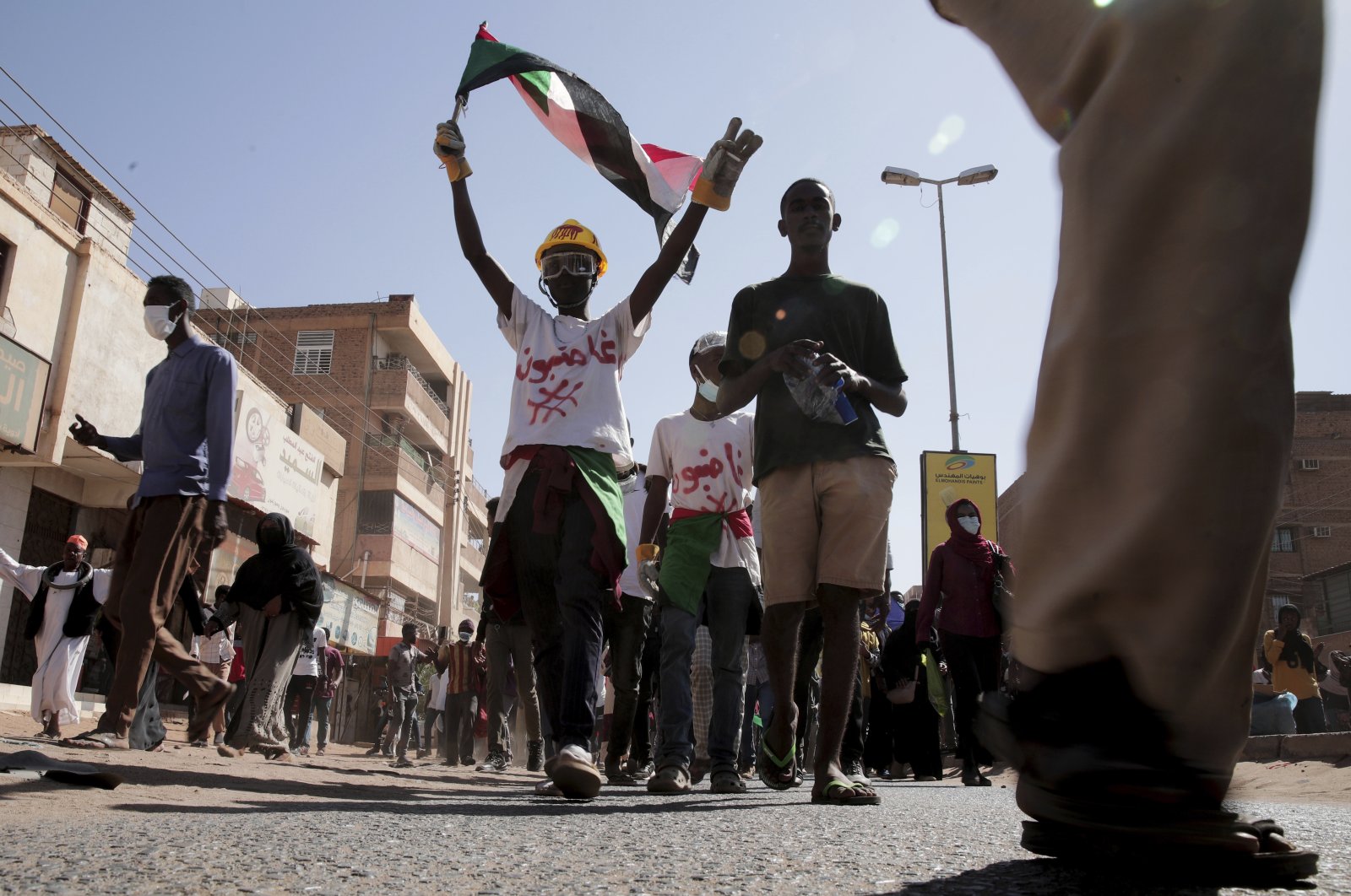 People chant slogans during a protest to denounce the October 2021 military coup, in Khartoum, Sudan, Jan. 6, 2022. (AP Photo)