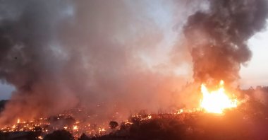 A general view of the fire that broke out at the Balukhali Rohingya refugee camp in Cox's Bazar, Bangladesh, Jan. 9, 2022. (Reuters Photo)