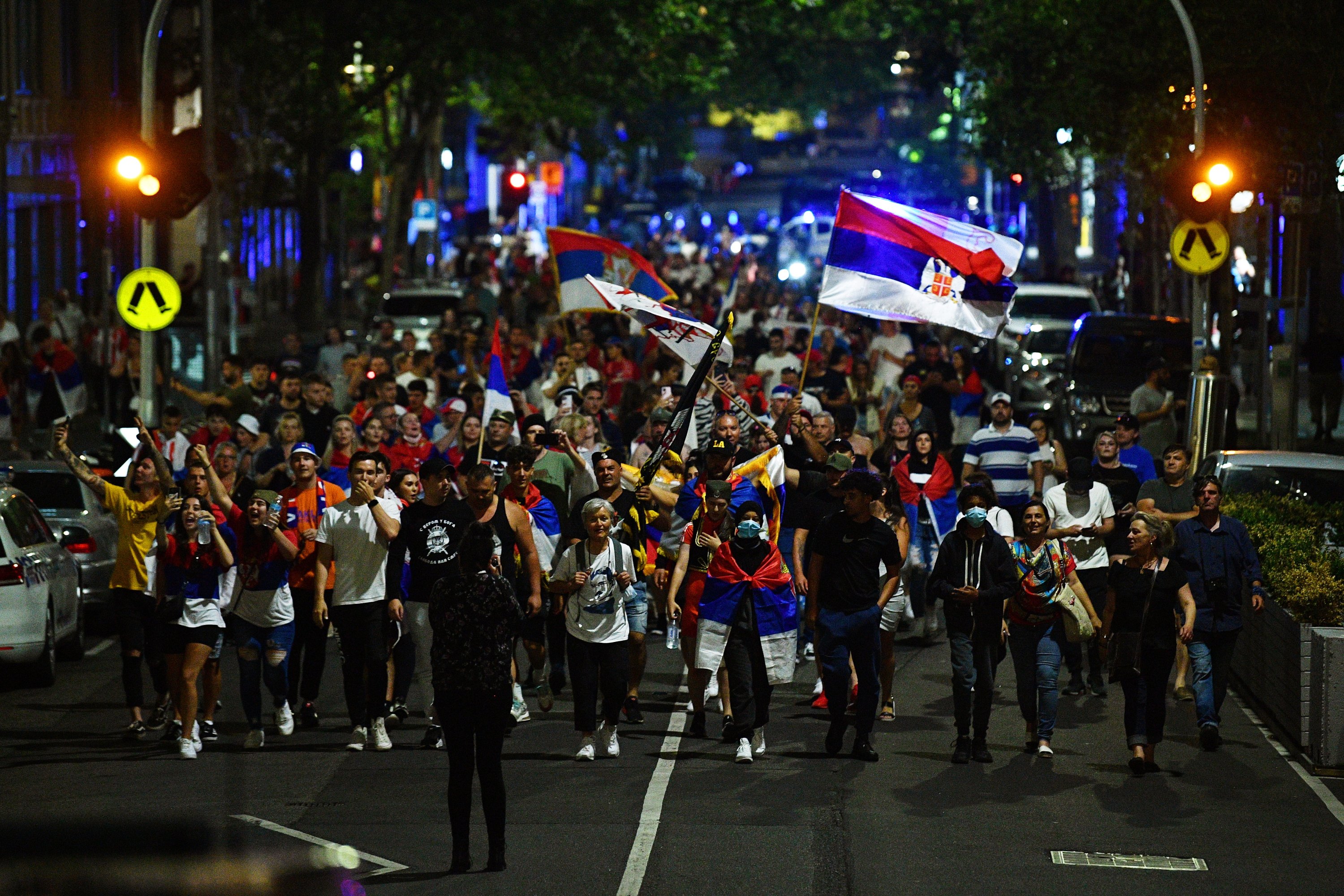Members of the Serbian community march in Melbourne, Australia, Jan. 10, 2022. (EPA Photo)