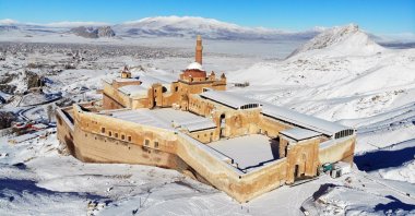 An aerial view of the Ishak Pasha Palace, Ağrı, eastern Turkey, Jan. 9, 2022. (AA)