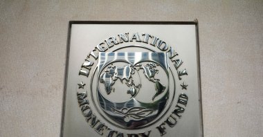 The seal of the IMF is seen outside of its headquarters in Washington, DC., U.S., Oct. 7, 2021. (AFP Photo)