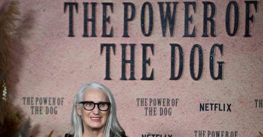 In this file photo taken on October 18, 2021, New Zealand director Jane Campion poses during a photocall ahead of the premiere screening of her movie &quot;The power of the dog&quot; in Paris. (AFP)