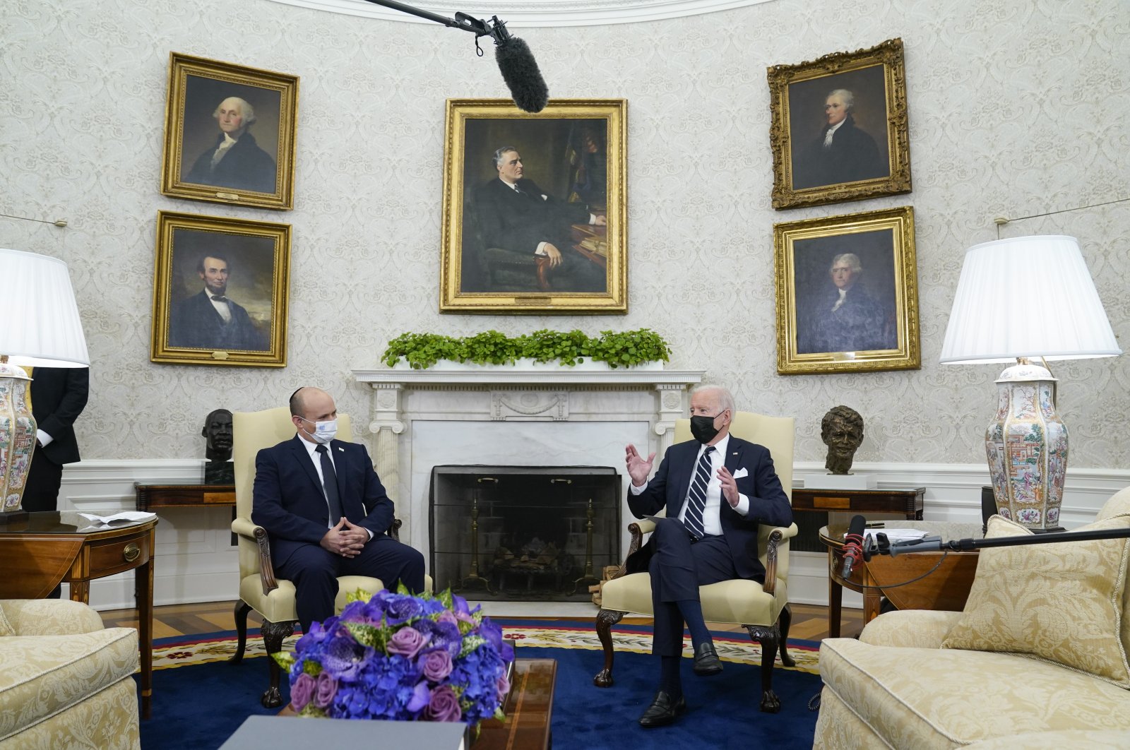Israeli Prime Minister Naftali Bennett (L) and U.S. President Joe Biden meet in the Oval Office of the White House, Washington, D.C., U.S., Aug. 27, 2021. (AP Photo)