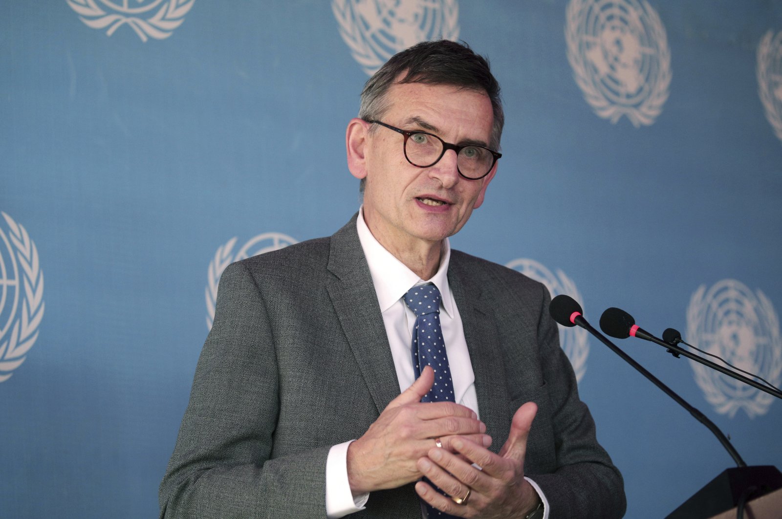 Volker Perthes, the U.N. envoy for Sudan, speaks during a conference in Khartoum, Sudan, Jan. 10, 2022. Perthes said talks would seek a &quot;sustainable path forward towards democracy and peace&quot; in the country. (AP Photo)