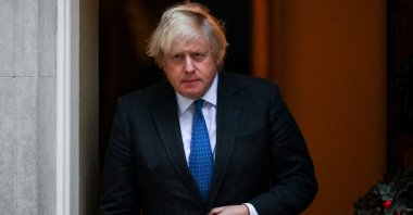 British Prime Minister Boris Johnson leaves No. 10 Downing Street to meet with Oman's Sultan Haitham bin Tariq, in London, Britain, Dec. 16, 2021. (Reuters Photo)