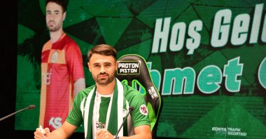 Konyaspor's Turkish defender Ahmet Çalık is seen at a contract signing ceremony in Konya, Turkey, Oct. 5, 2020. (DHA Photo)