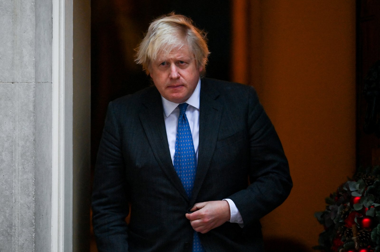 British Prime Minister Boris Johnson leaves No. 10 Downing Street to meet with Oman&#039;s Sultan Haitham bin Tariq, in London, Britain, Dec. 16, 2021. (Reuters Photo)