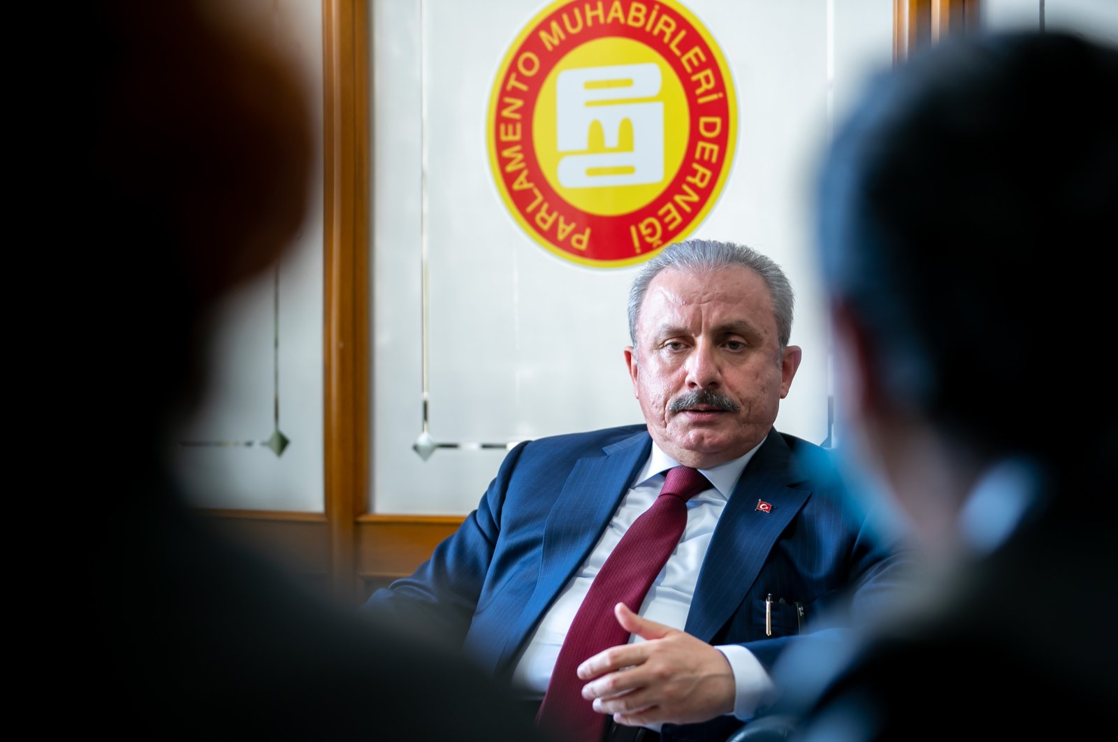 Parliament Speaker Mustafa Şentop speaking to journalists in the Parliament in Ankara, Turkey, Jan.10, 2022 (AA Photo)