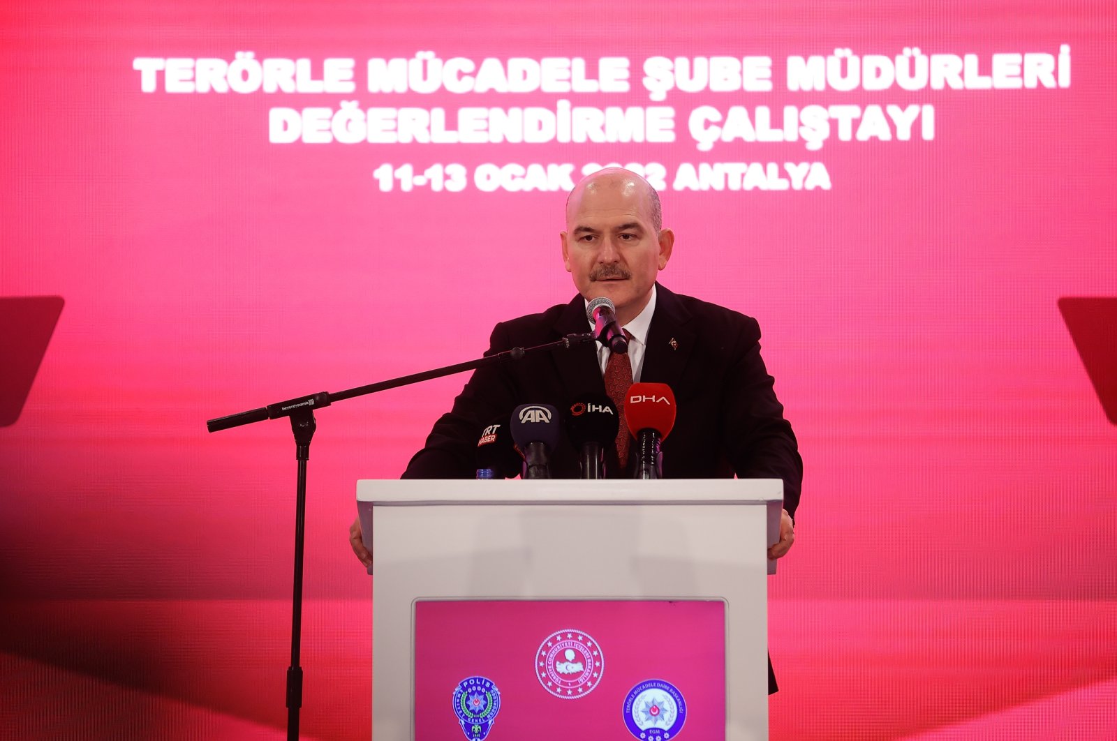 Interior Minister Süleyman Soylu addresses a meeting in Antalya, Turkey, Jan. 11, 2022. (AA Photo)