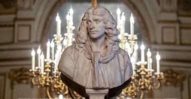 The bust of French playwright Moliere, at the Comedie Francaise, the national theater, in Paris, France, Dec. 14, 2021. (AFP Photo)