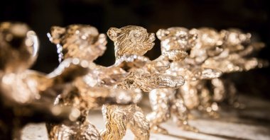Blanks of the Berlinale Bears, the trophy of the Berlin International Film Festival, are lined up in the Hermann Noack picture foundry, in Berlin, Germany, Feb. 17, 2021. (AP Photo)