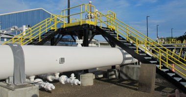 An aboveground section of Enbridge&#039;s pipeline at a pump station in Mackinaw City, Michigan, U.S., October 2016. (AP Photo)