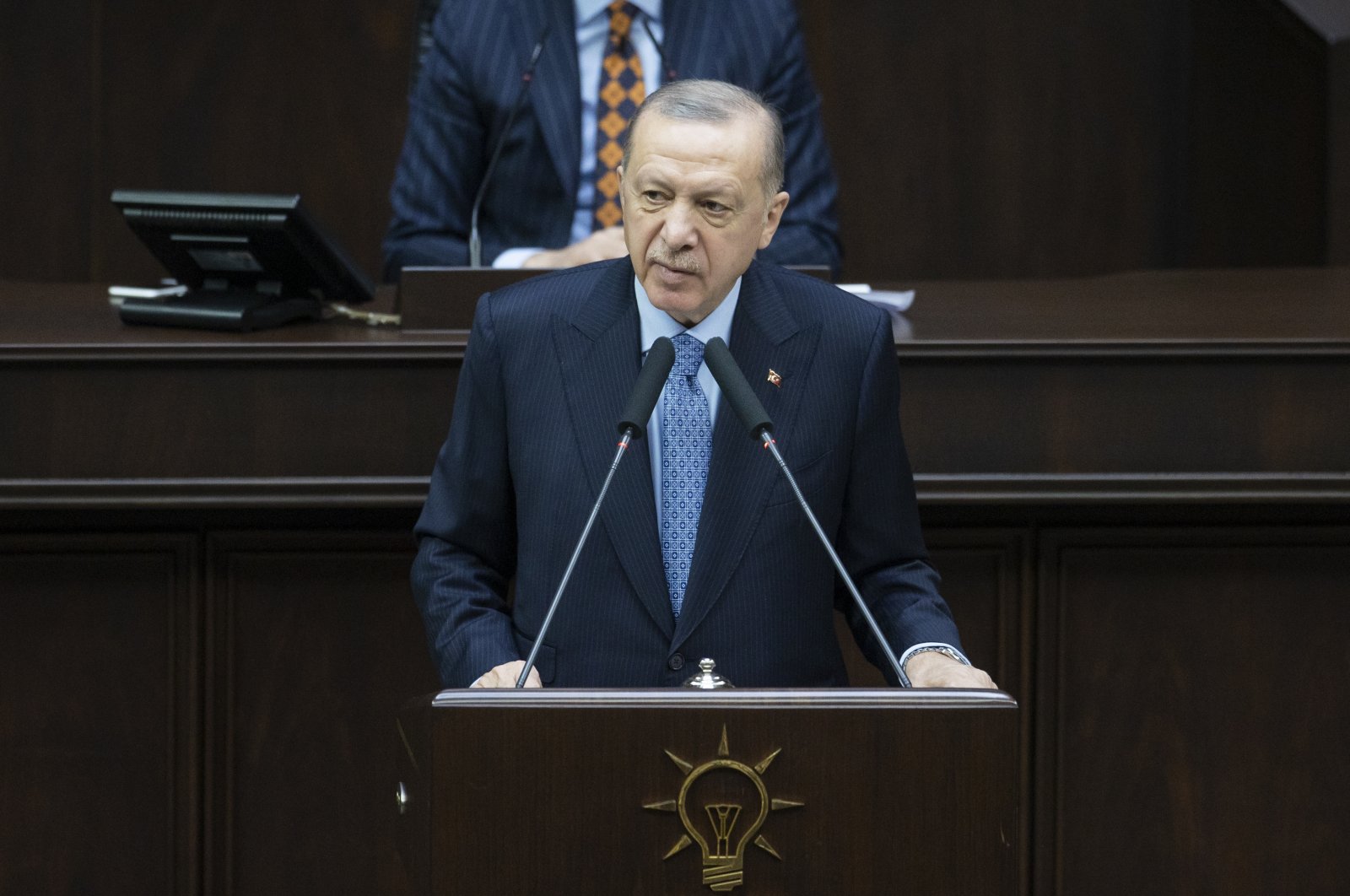 President Recep Tayyip Erdoğan speaks at his party&#039;s parliamentary group meeting in Ankara, Turkey, Jan. 12, 2022. (AA Photo)
