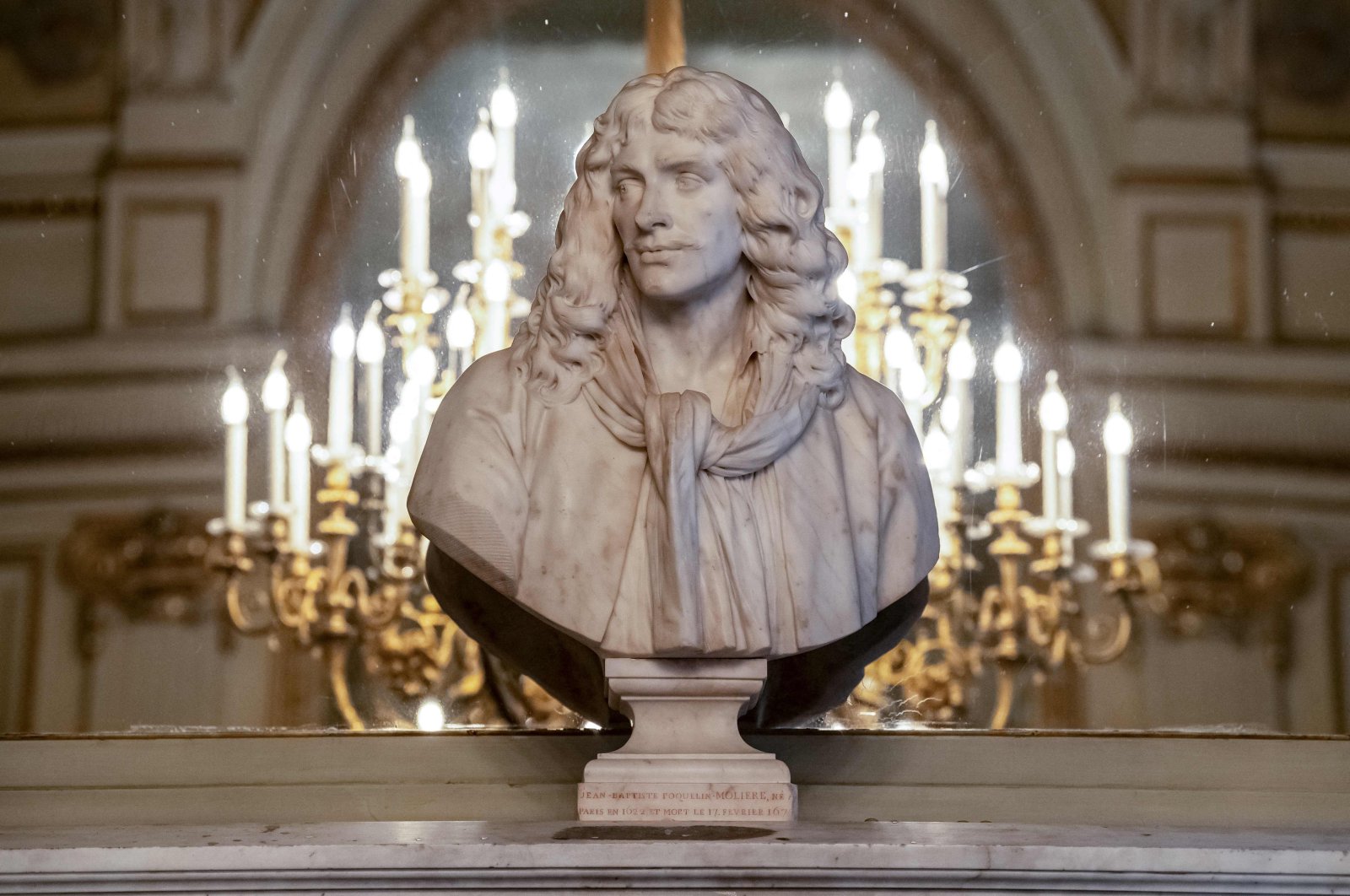 The bust of French playwright Moliere, at the Comedie Francaise, the national theater, in Paris, France, Dec. 14, 2021. (AFP Photo)