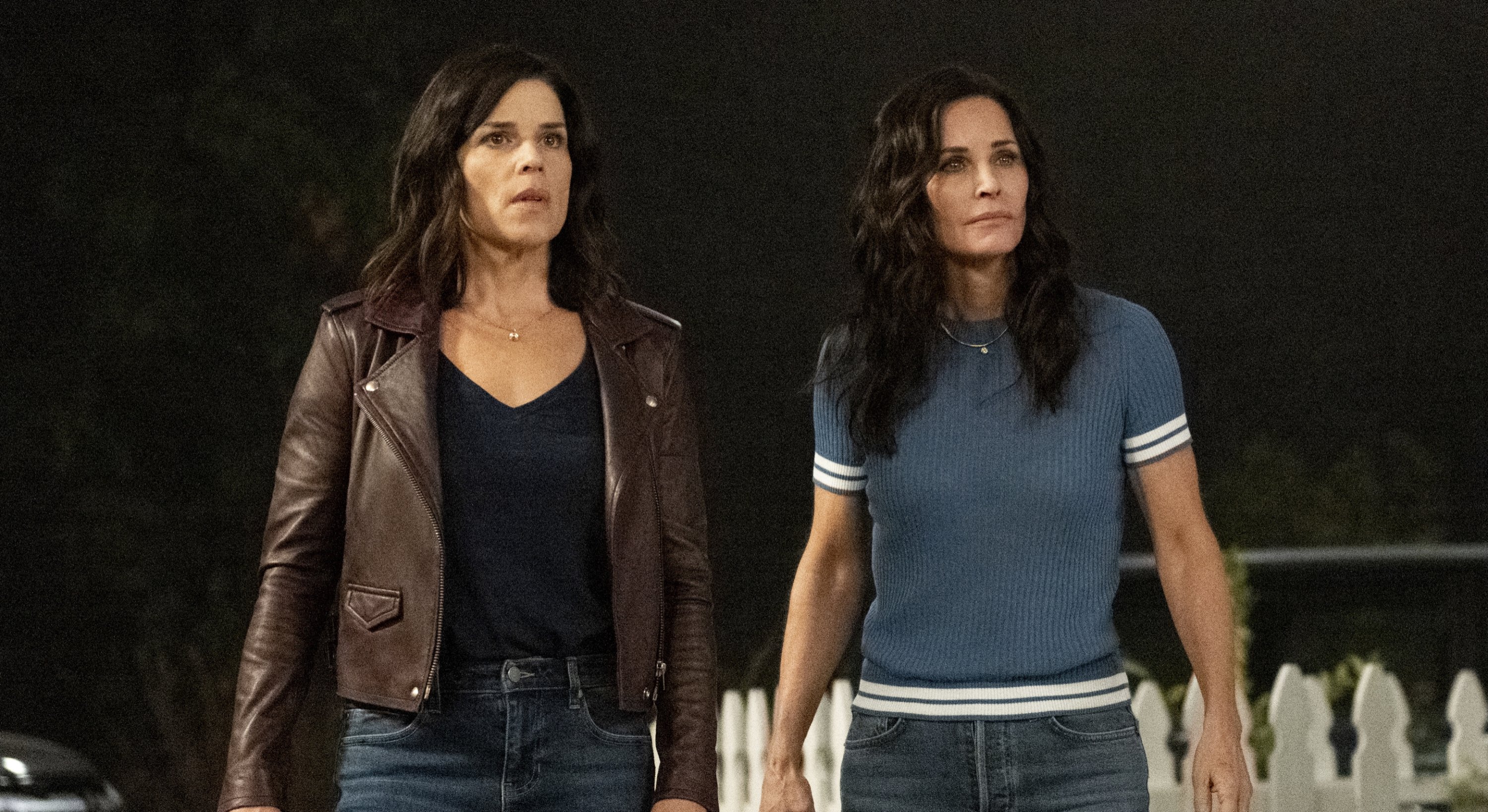 This image released by Paramount Pictures shows Neve Campbell (L) and Courteney Cox in a scene from 