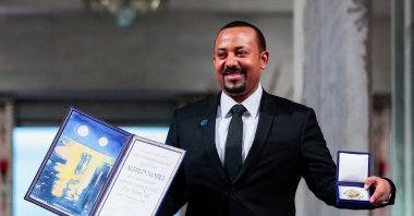 Ethiopia's Prime Minister and Nobel Peace Prize Laureate Abiy Ahmed Ali poses after he was awarded the Nobel Peace Prize during a ceremony at the city hall in Oslo, Norway, Dec. 10, 2019. (AFP Photo)