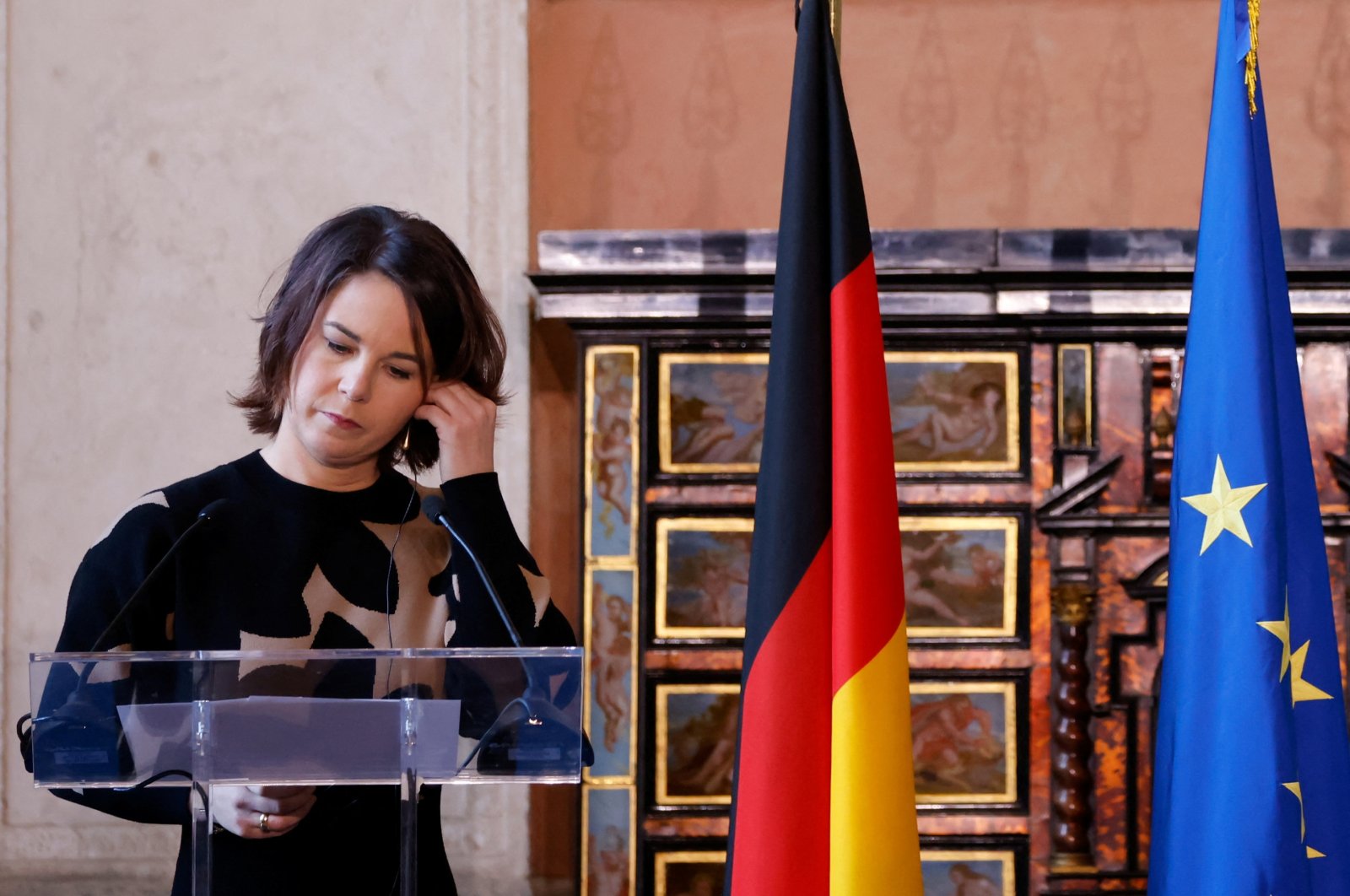 German Foreign Minister Annalena Baerboc addresses a news conference after a meeting in Villa Madama, Rome, Italy, Jan. 10, 2022. (REUTERS Photo)