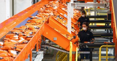 Trendyol staff work at the e-commerce company&#039;s transfer center in the Tuzla district of Istanbul, Turkey, Aug. 15, 2021. (AA Photo)