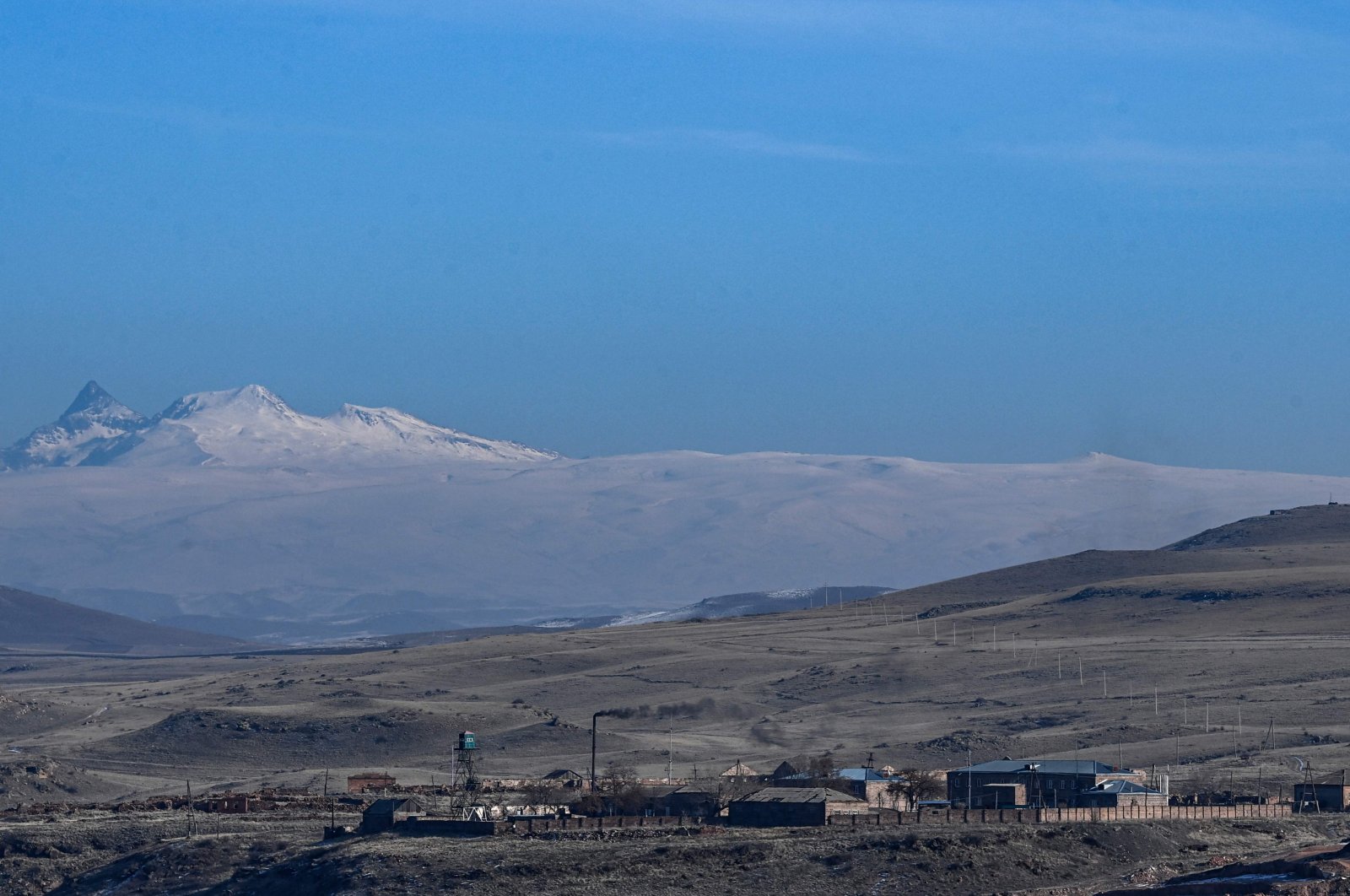 A photo taken on Jan. 7, 2022, from the ancient city of Ani in Kars, shows a village on the Armenian side, near the Turkish-Armenian border. (AFP Photo)