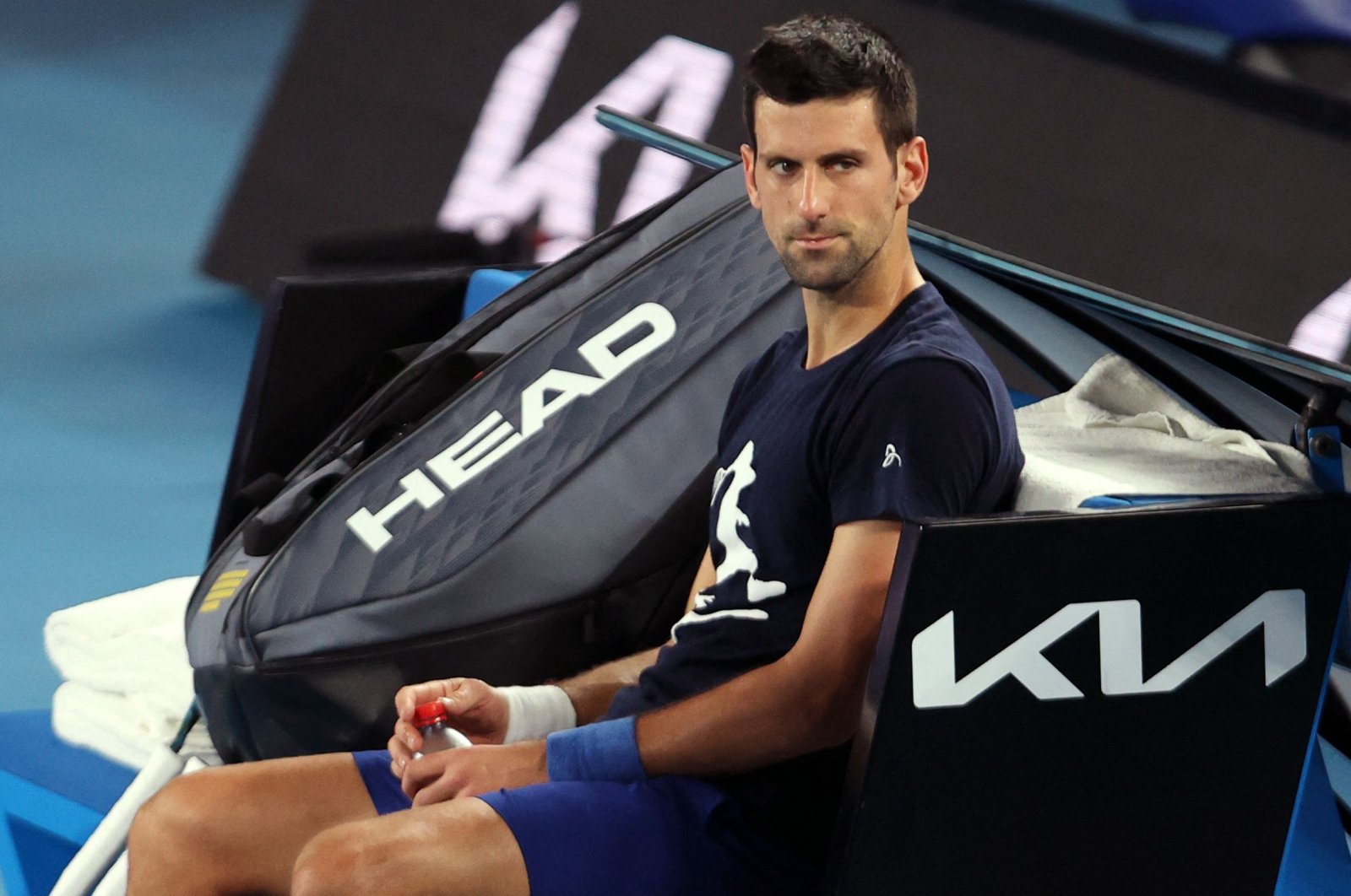 Novak Djokovic attends a practice session ahead of the Australian Open, in Melbourne, Australia, Jan. 14, 2022. (AFP PHOTO) 