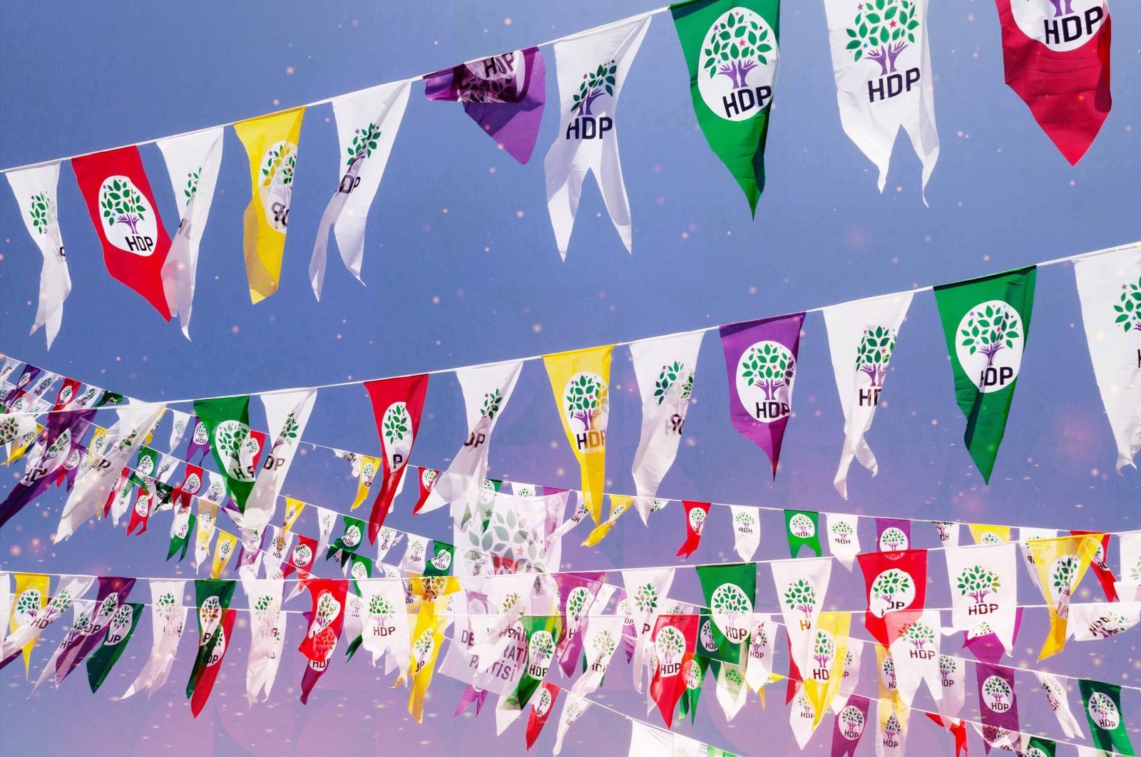 The flags of the Peoples&#039; Democratic Party (HDP) wave in the sky. (Photo by Shutterstock - edited by Büşra Öztürk)