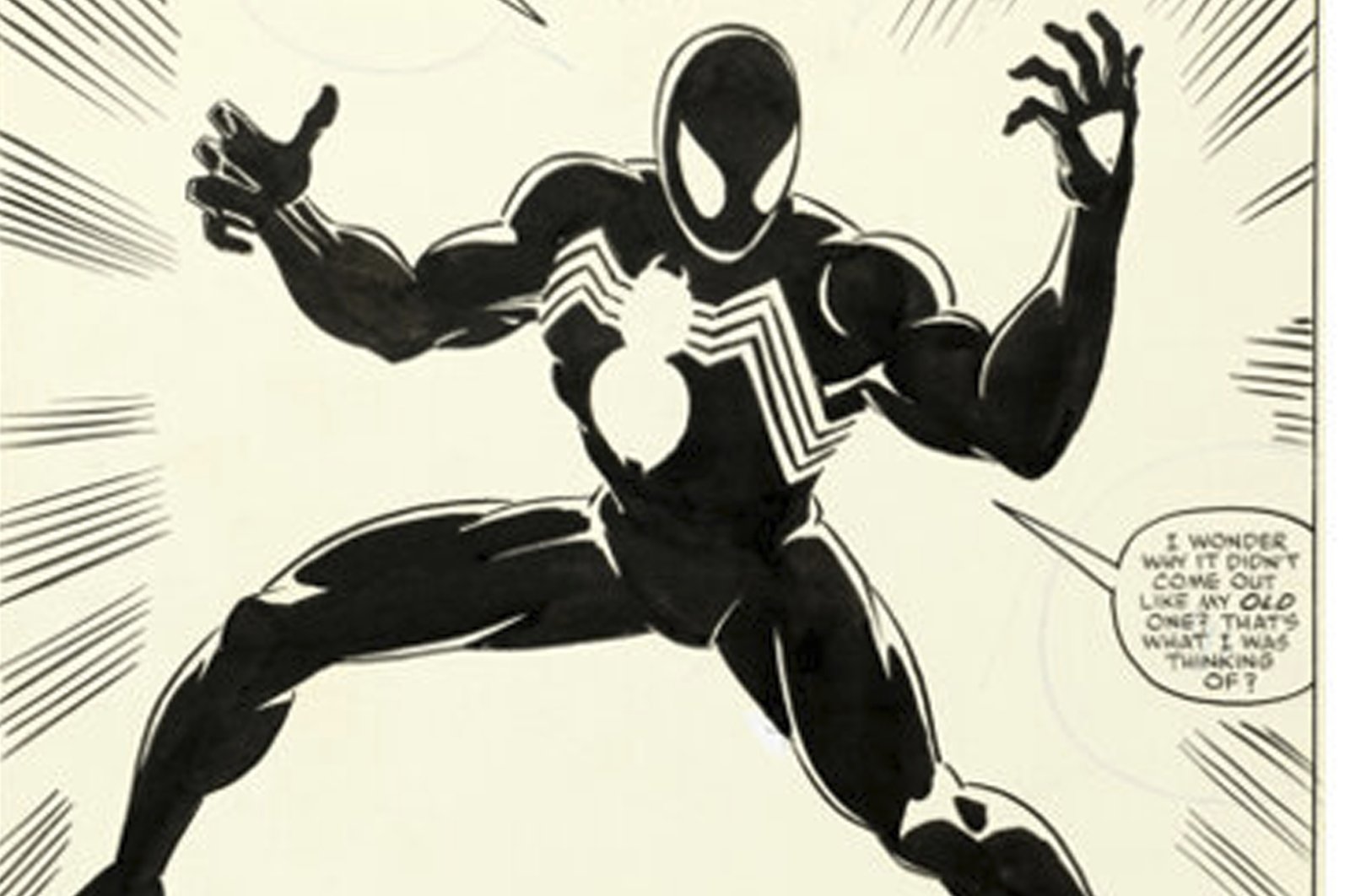 This image provided by Heritage Auctions shows Page 25 from the 1984 Marvel comic Secret Wars No. 8, which tells the origin story of Spider-Man&#039;s now-iconic black costume. (Heritage Auctions via AP)