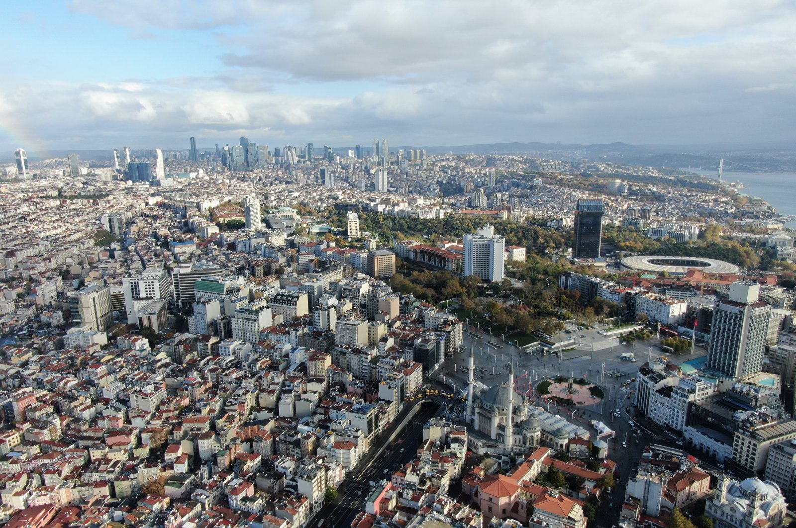 An aerial view of Istanbul shows part of the city&#039;s European side, including the famous Taksim Square, Turkey, Nov. 22, 2020. (IHA Photo)
