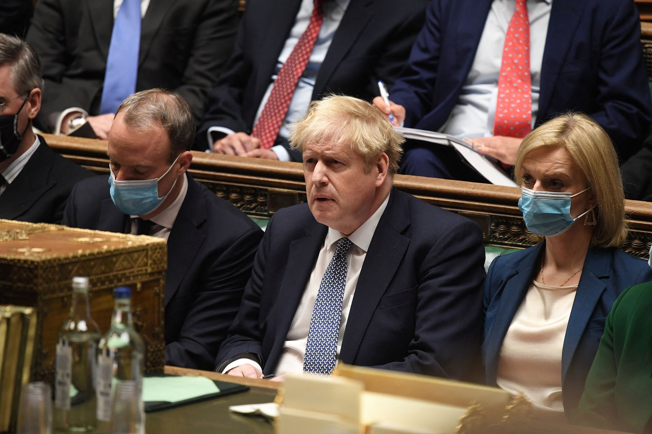 British Prime Minister Boris Johnson attends the weekly Prime Minister's Questions at the parliament in London, U.K., Jan. 12, 2022. (UK Parliament via Reuters)
