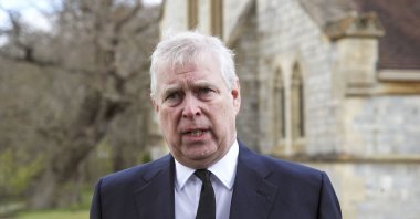 Britain's Prince Andrew speaks during a television interview at the Royal Chapel of All Saints at Royal Lodge, Windsor, U.K., April 11, 2021. (AP Photo)