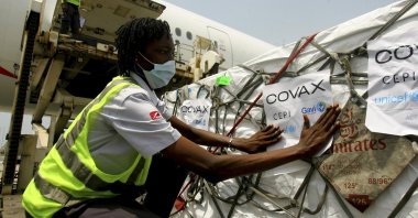 A shipment of COVID-19 vaccines distributed by the COVAX Facility arrives in Abidjan, Ivory Coast, Feb. 25, 2021. (AP Photo)