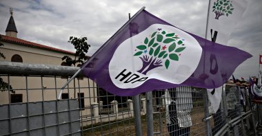 Flag of pro-PKK Peoples&#039; Democratic Party (HDP) during an election rally in Istanbul, Turkey, May 30, 2015. (Shutterstock Photo)