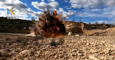 A civil war bomb explodes in Zaragoza, Spain, Jan. 16, 2022. (Civil Guard-Spanish Interior Ministry via Reuters)  