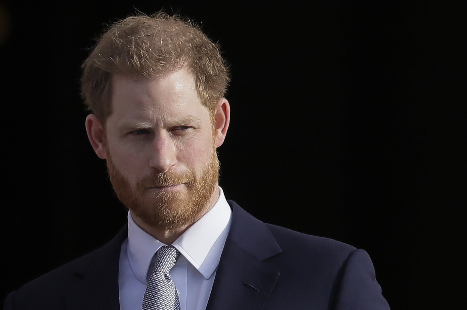 Britain&#039;s Prince Harry arrives in the gardens of Buckingham Palace in London, Jan. 16, 2020. (AP Photo)
