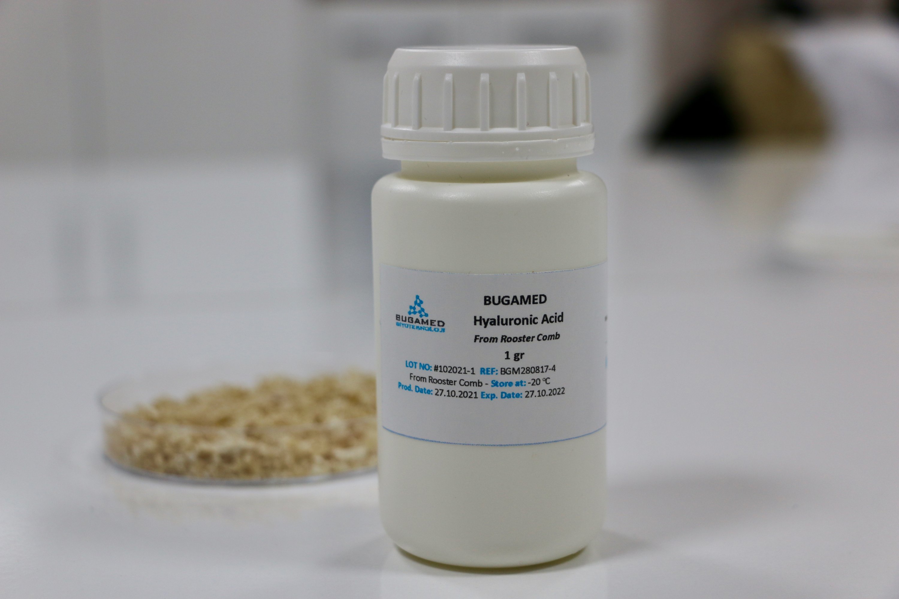 Hyaluronic acid produced by Gamze Kara Mağden's startup that she is planning to market overseas, Eskişehir, central Turkey, Dec. 28, 2021. (AA Photo)