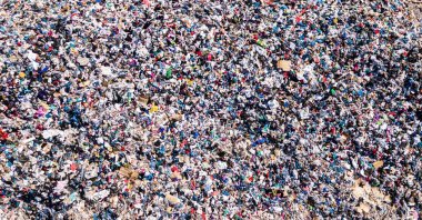 An aerial view of used clothes discarded in the Atacama desert, in Alto Hospicio, Chile, Nov. 25, 2021. (Photo by Getty Images)