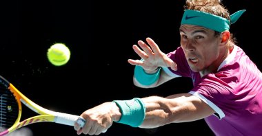 Rafael Nadal in action against Marcos Giron during their Australian Open first-round match in Melbourne, Australia, Jan. 17, 2022. (AFP Photo)