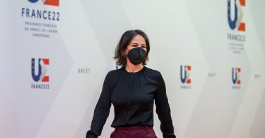 German Federal Foreign Minister Annalena Baerbock arrives ahead of an informal meeting of EU Foreign Affairs Ministers from 27 European countries dubbed the "Gymnich" meeting in Brest, France, Jan. 14, 2022. (EPA Photo)