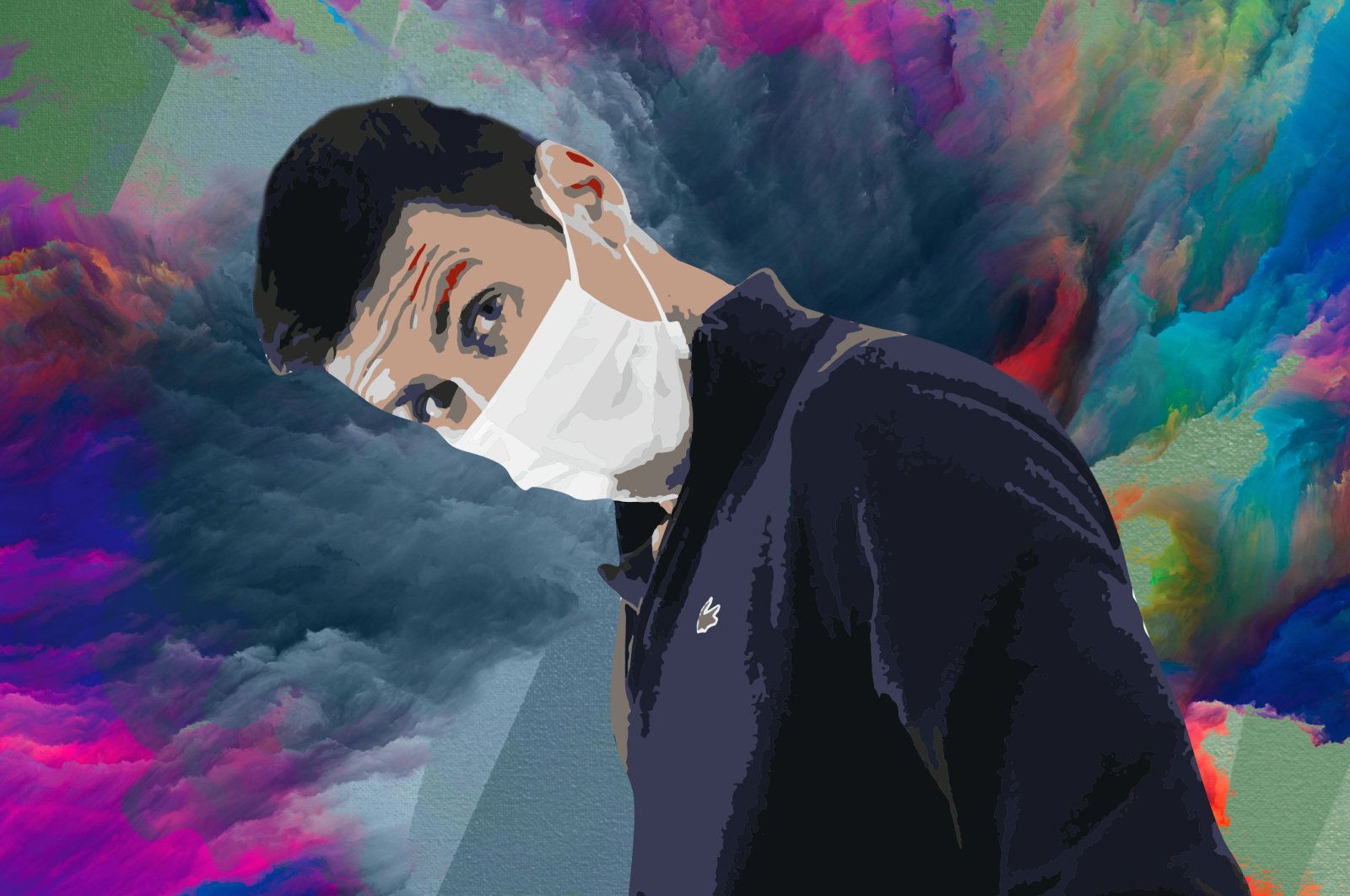 Serbian tennis superstar Novak Djokovic is seen in a face mask in this illustration. (Illustration by Büşra Öztürk)