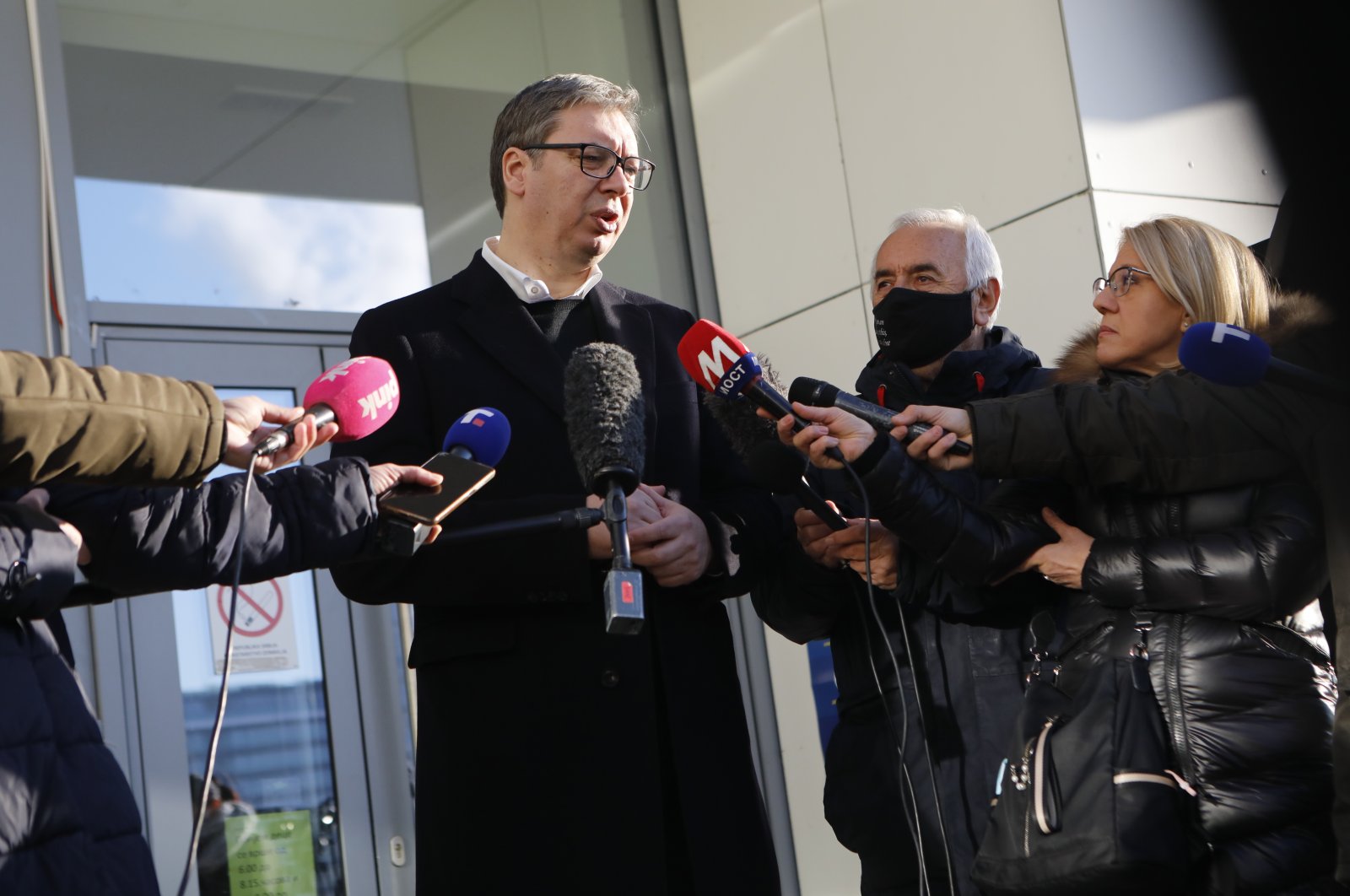 Serbian President Aleksandar Vucic addresses the media after casting a ballot during the referendum on constitutional changes in Belgrade, Serbia, 16 January 2022. (EPA Photo)
