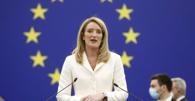 Christian Democrat Roberta Metsola of Malta delivers a speech at the European Parliament, in Strasbourg, eastern France, Jan 18, 2022. (AP Photo)