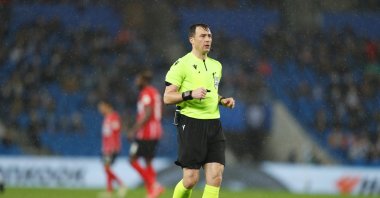 Referee Felix Zwayer is seen walking during the UEFA Europa League Group stage Group B match between Real Sociedad 3-0 PSV Eindhoven at the Estadio de Anoeta in San Sebastian, Spain on Dec. 9, 2021 (Reuters File Photo)