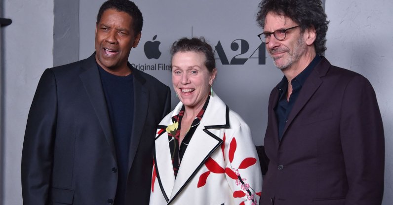 Denzel Washington (L), Frances McDormand (C) and Joel Coen attend the Los Angeles Premiere of "The Tragedy of Macbeth" at the Directors Guild of America Theater in Los Angeles, California, U.S., Dec. 16, 2021. (AFP Photo)