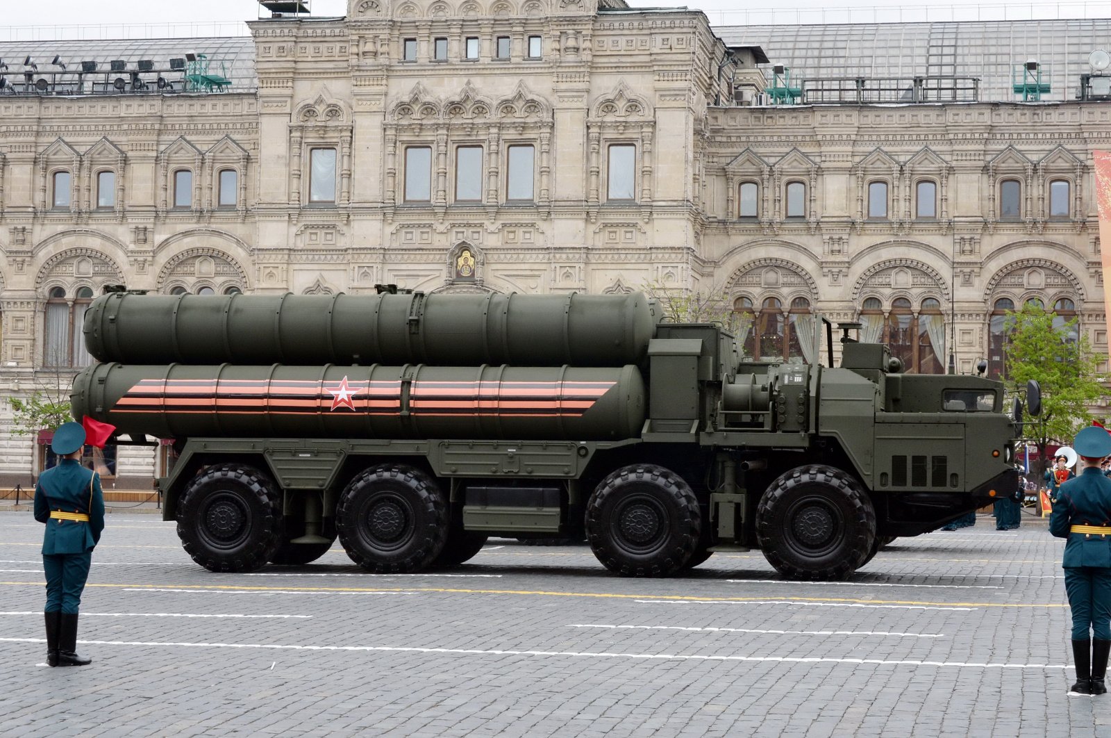 A Russian S-400 Triumf long and medium-range antiaircraft missile system seen during a rehearsal of the parade in honor of Victory Day, Moscow, Russia, May 6, 2018. (Shutterstock Photo)