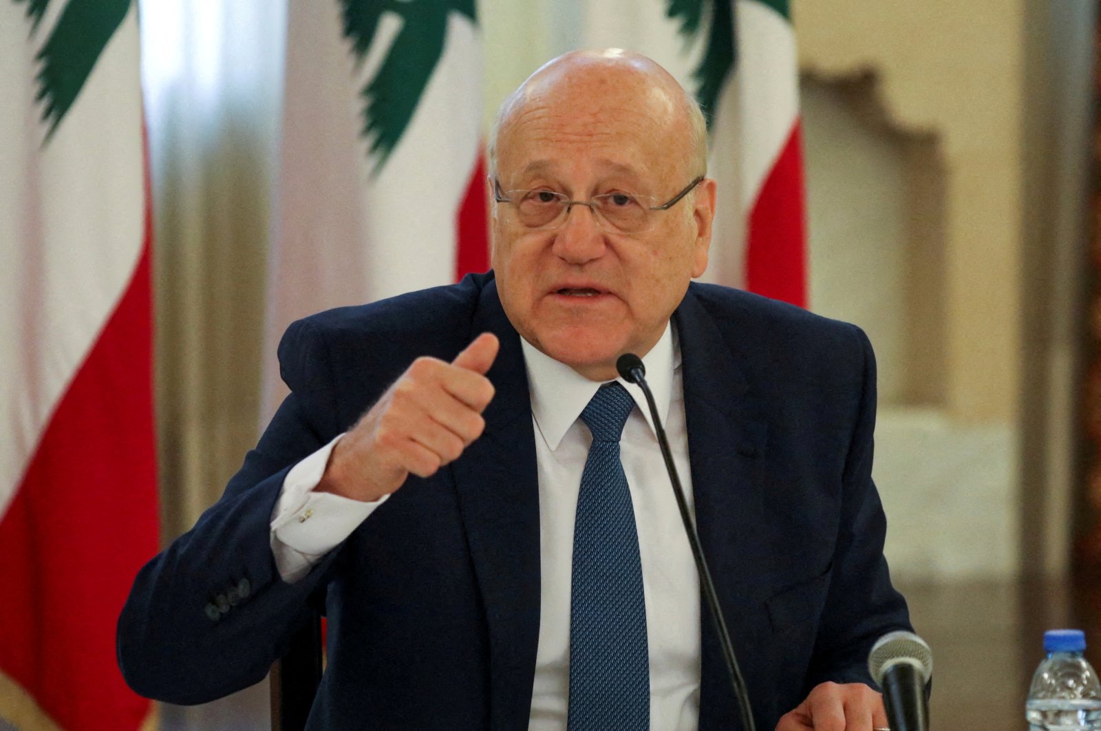 Lebanese Prime Minister Najib Mikati during a news conference on the latest developments in the country at the government palace in Beirut, Lebanon, Dec. 28, 2021. (REUTERS Photo)