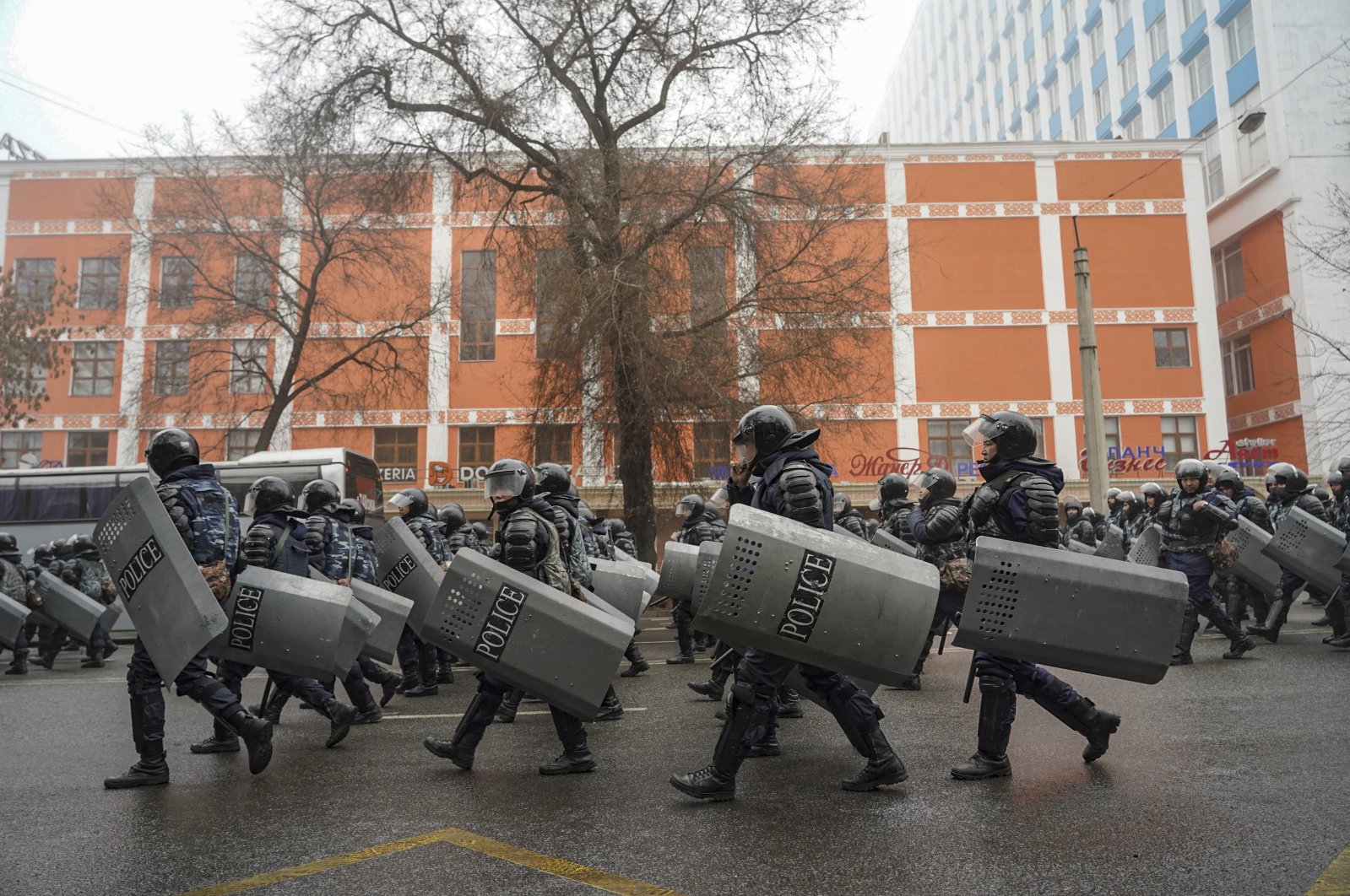 Kazakh policemen during protests over a hike in energy prices in Almaty, Kazakhstan, Jan. 5, 2022 (EPA File Photo)