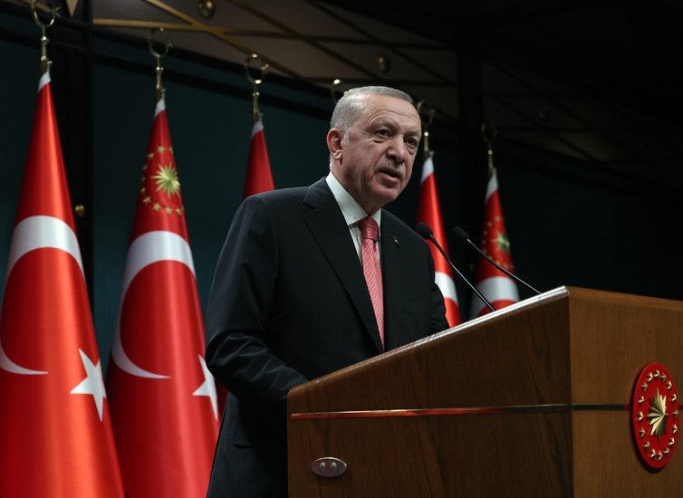 President Recep Tayyip Erdoğan speaks after a Cabinet meeting in the capital Ankara, Turkey, Jan. 19, 2022 (DHA Photo)