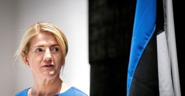 Estonian Foreign Minister Eva-Maria Liimets attends a news conference in Eigtved's Warehouse in Copenhagen, Denmark, June 4, 2021. (Reuters File Photo)