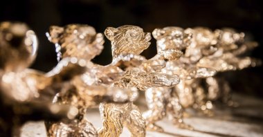 Blanks of the Berlinale Bears, the trophy of the Berlin International Film Festival, are lined up in the Hermann Noack picture foundry, in Berlin, Germany, Feb. 17, 2021. (AP)